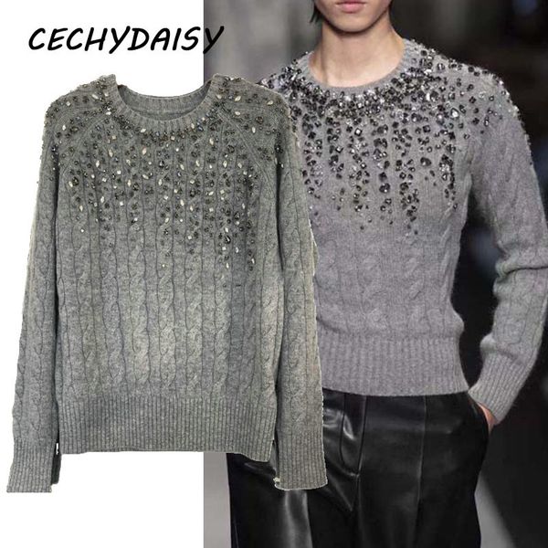 luxury runway sweater women fashion autumn winter elegant diamond beading long sleeve gray knit pullover jumper casual 201130, White;black
luxury runway sweater women fashion autumn winter elegant diamond beading long sleeve gray knit pullover jumper casual 201130, White;black