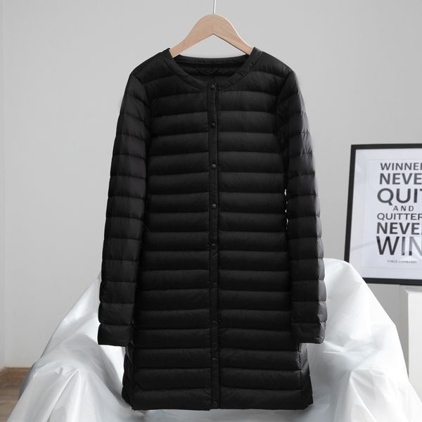 women's light down jacket autumn winter long large size round neck snap button long sleeve jacket warm coat lady soft outerwear 201103, Black
women's light down jacket autumn winter long large size round neck snap button long sleeve jacket warm coat lady soft outerwear 201103, Black