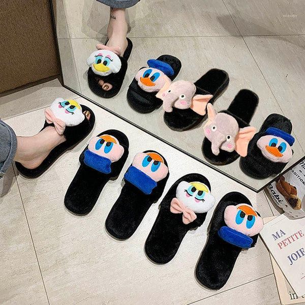 winter women home slippers with faux fur fashion warm shoes1, Black 
winter women home slippers with faux fur fashion warm shoes1, Black