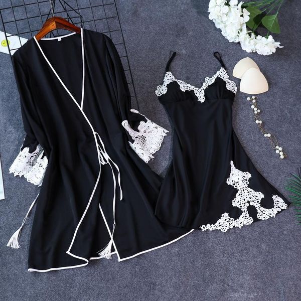 women's sleepwear pijamas lace satin robe & gown sets female luxury fashion nightwear set pyjamas arrival, Black;red
women's sleepwear pijamas lace satin robe & gown sets female luxury fashion nightwear set pyjamas arrival, Black;red