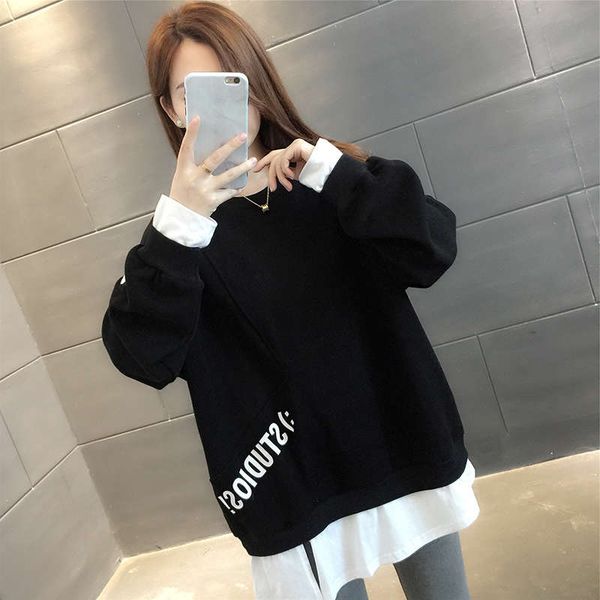 autumn and winter fake two pieces of sanitary clothes women's clothing 2020 new loose korean style fashion european coat, Black
autumn and winter fake two pieces of sanitary clothes women's clothing 2020 new loose korean style fashion european coat, Black