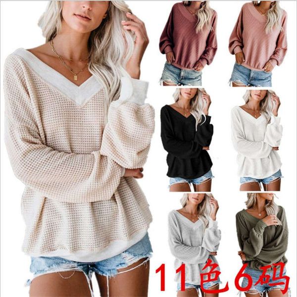 fall 2019 new v-neck loose waffle long sleeve t-shirt, Black;gray
fall 2019 new v-neck loose waffle long sleeve t-shirt, Black;gray
