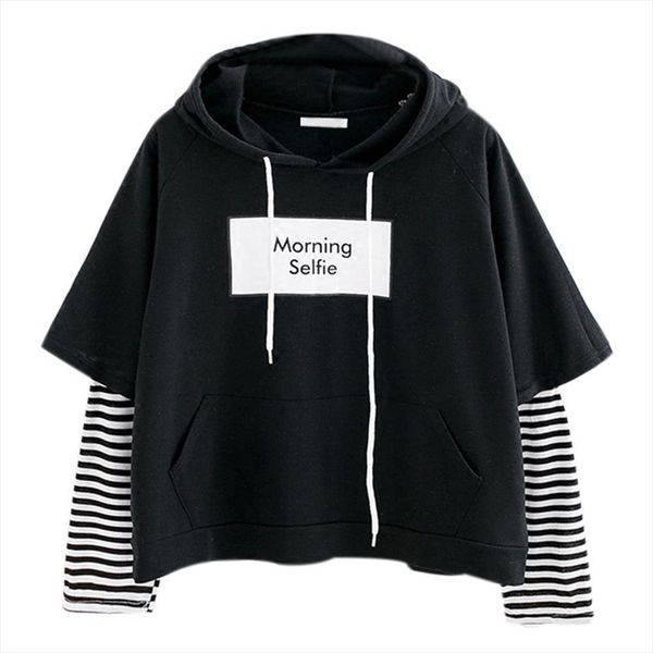 2020 fashion hoodies morning selfie moletom women striped patchwork hoodies sweatshirts with front pocket crop hoodie f, Black
2020 fashion hoodies morning selfie moletom women striped patchwork hoodies sweatshirts with front pocket crop hoodie f, Black