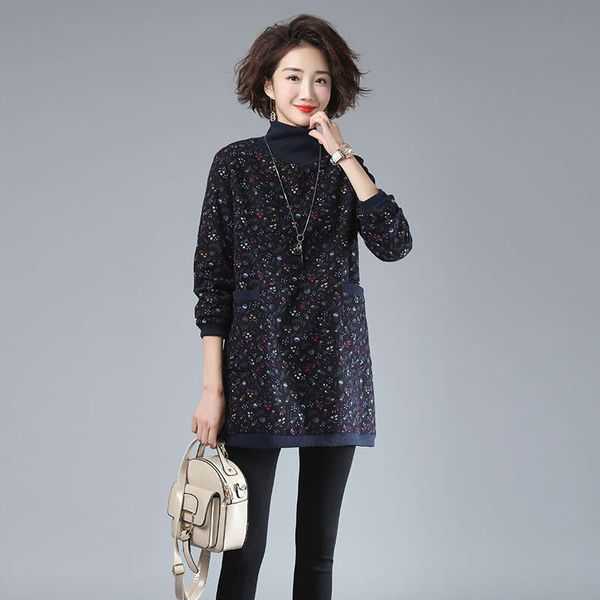 little flower mother's high collar long plush thickened sweater for women, Black
little flower mother's high collar long plush thickened sweater for women, Black