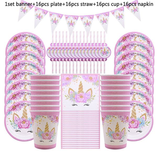 65pcs unicorn party supplies kids birthday decoration disposable tableware set paper plates cup banner baby shower girl decor
65pcs unicorn party supplies kids birthday decoration disposable tableware set paper plates cup banner baby shower girl decor