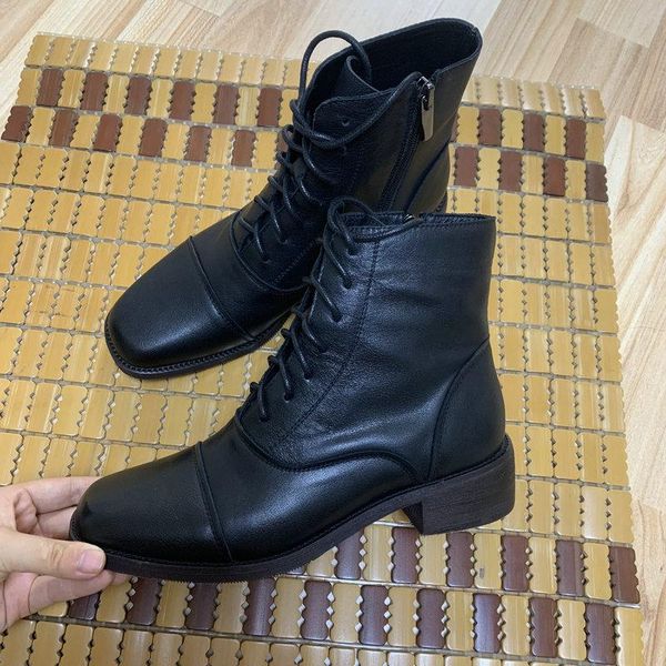 boots real leather 4cm med heels ladies dress cross tied square toe ankle autumn winter shoes woman, Black
boots real leather 4cm med heels ladies dress cross tied square toe ankle autumn winter shoes woman, Black