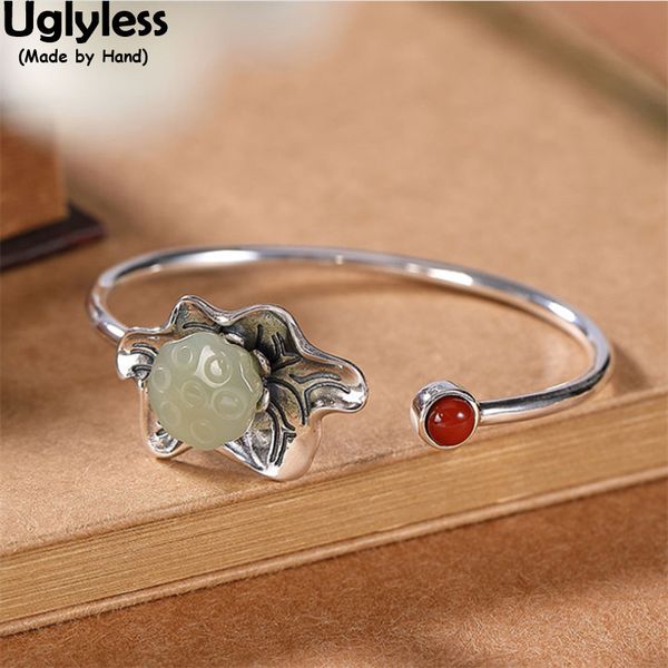 uglyless glossy silver lotus leaf bangles for women 100% real 925 silver ethnic jewelry natural jade lotus open bangles agate 1028, Black
uglyless glossy silver lotus leaf bangles for women 100% real 925 silver ethnic jewelry natural jade lotus open bangles agate 1028, Black