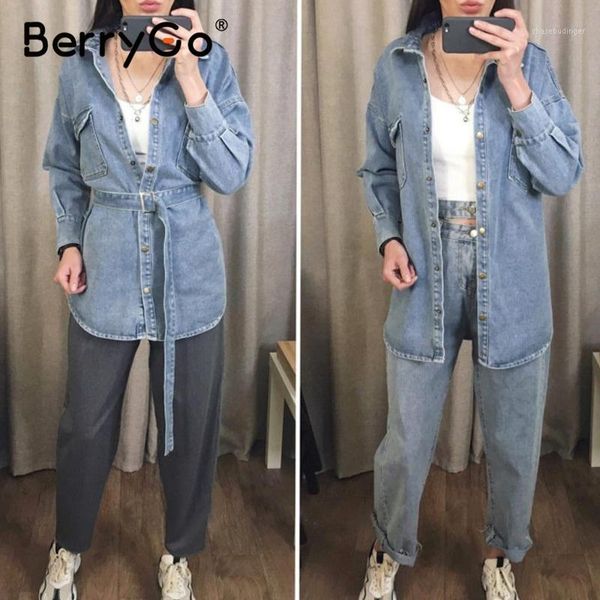 berrygo casual denim blue jacket fashion drop shoulder sleeve jacket street single breasted autumn women's coat with belt 20201, Black;brown
berrygo casual denim blue jacket fashion drop shoulder sleeve jacket street single breasted autumn women's coat with belt 20201, Black;brown