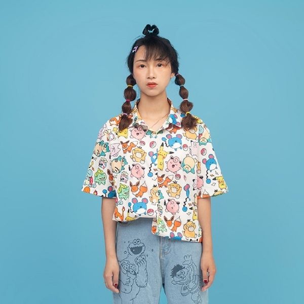 harajuku bf style cute design summer new women chiffon blouse cartoon printed short sleeve ladies shirt y200622, White
harajuku bf style cute design summer new women chiffon blouse cartoon printed short sleeve ladies shirt y200622, White