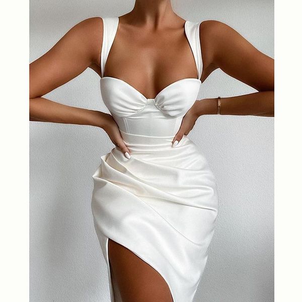 white party dress women summer sleeveless underwire sweetheart neckline dress side split ruched midi vestidos, Black;gray
white party dress women summer sleeveless underwire sweetheart neckline dress side split ruched midi vestidos, Black;gray