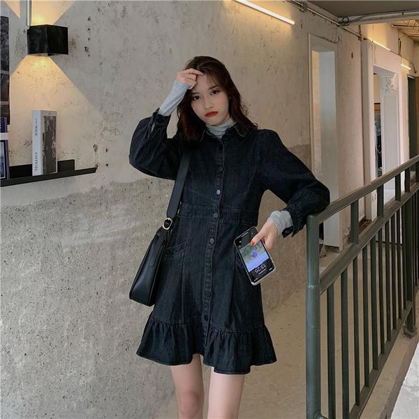 coigarsam office lady ruffles women dress winter full sleeve solid high waist turn-down collar dresses black 93181, Black;gray
coigarsam office lady ruffles women dress winter full sleeve solid high waist turn-down collar dresses black 93181, Black;gray