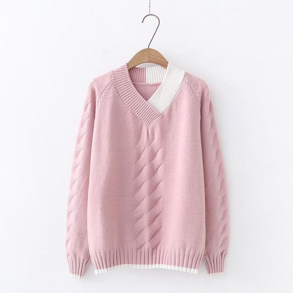 2020 autumn winter knitted pullover sweater women long sleeve spliced v neck sweater pink white blue red jumpers1, White;black
2020 autumn winter knitted pullover sweater women long sleeve spliced v neck sweater pink white blue red jumpers1, White;black