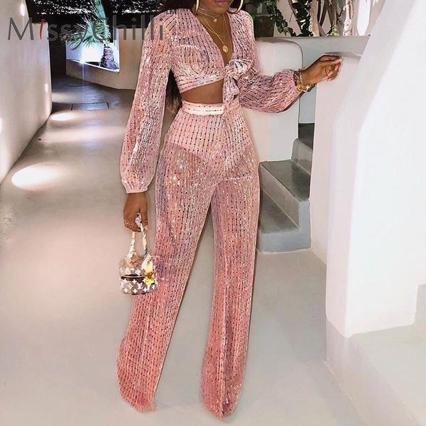 missychilli sequin 3 piece suit women jumpsuit romper wide leg party club long playsuit elegant v neck pink jumpsuit autumn y200425, Black;white
missychilli sequin 3 piece suit women jumpsuit romper wide leg party club long playsuit elegant v neck pink jumpsuit autumn y200425, Black;white