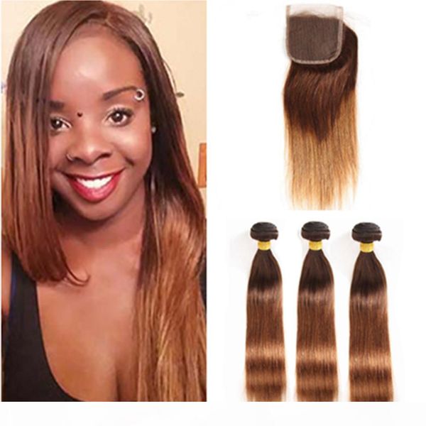 #4 30 brown roots ombre straight peruvian human hair 3bundles with closure brown to auburn ombre weave wefts with 4x4 lace front closure, Black 
#4 30 brown roots ombre straight peruvian human hair 3bundles with closure brown to auburn ombre weave wefts with 4x4 lace front closure, Black