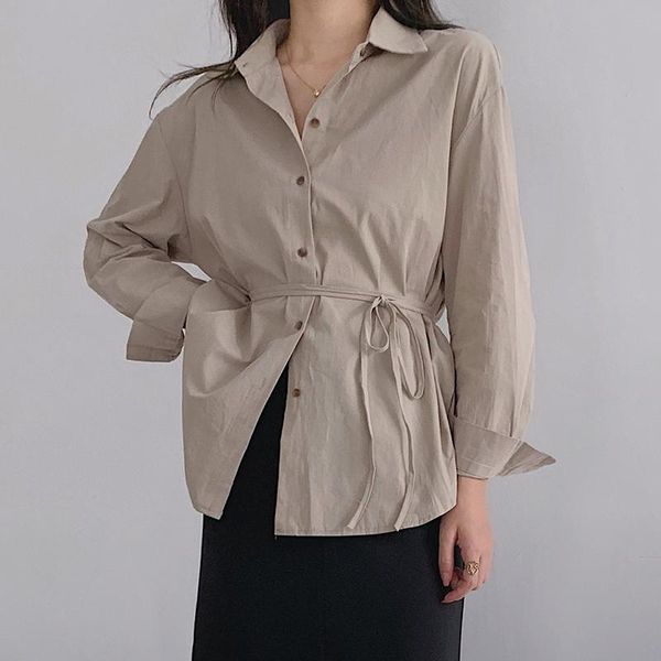 women's blouses & shirts autumn women solid oversize cotton blouse with belt elegance side split shirt office lady long sleeve korean, White
women's blouses & shirts autumn women solid oversize cotton blouse with belt elegance side split shirt office lady long sleeve korean, White