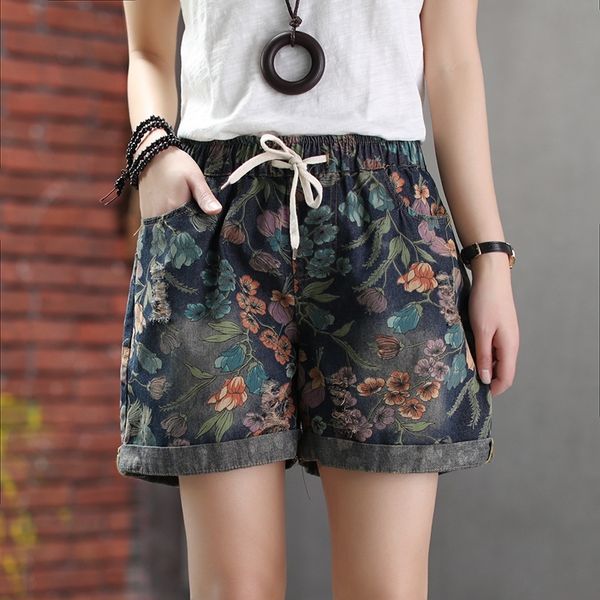 summer denim shorts women print casual washed ripped embroidery vintage elastic waist drawstring female loose wild jeans fashion y200822, White;black
summer denim shorts women print casual washed ripped embroidery vintage elastic waist drawstring female loose wild jeans fashion y200822, White;black