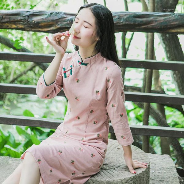 retro stand collar plate button embroidery cotton dress literary autumn new women chinese cheongsam dress1, Red
retro stand collar plate button embroidery cotton dress literary autumn new women chinese cheongsam dress1, Red