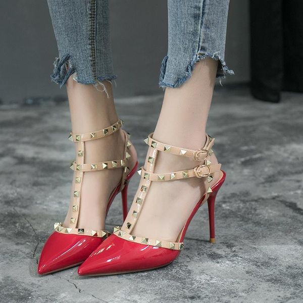 red sandals women summer 2020 new korean fashion rivet pointed shoes straight button t-strap slim heel high-heeled shoes fashion, Black
red sandals women summer 2020 new korean fashion rivet pointed shoes straight button t-strap slim heel high-heeled shoes fashion, Black