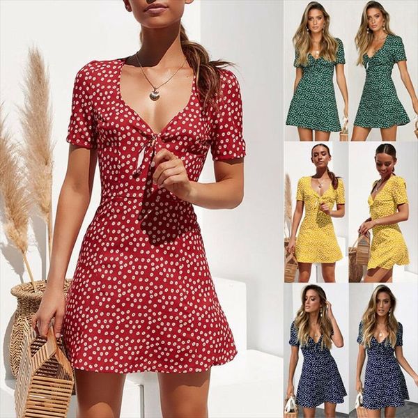 women summer casual short sleeve polka dot bow v neck evening party beach dress short mini dress, Black;gray
women summer casual short sleeve polka dot bow v neck evening party beach dress short mini dress, Black;gray