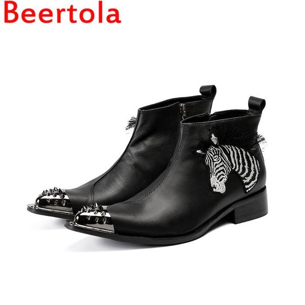 boots beertola genuine leather ankle zebra pattern men metal pointed toe zipper flats shoes booties rivet big size, Black
boots beertola genuine leather ankle zebra pattern men metal pointed toe zipper flats shoes booties rivet big size, Black