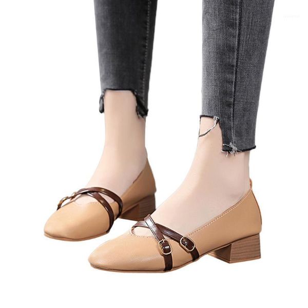 women ladies fashion square toe square heel loafers casual shoes single shoes botines flores mujer #41, Black
