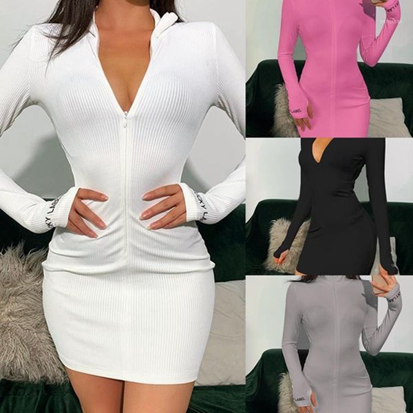 zipper v neck dress women casual embroidery lucky label long sleeve knit rib bodycon women dress1, Black;gray
zipper v neck dress women casual embroidery lucky label long sleeve knit rib bodycon women dress1, Black;gray