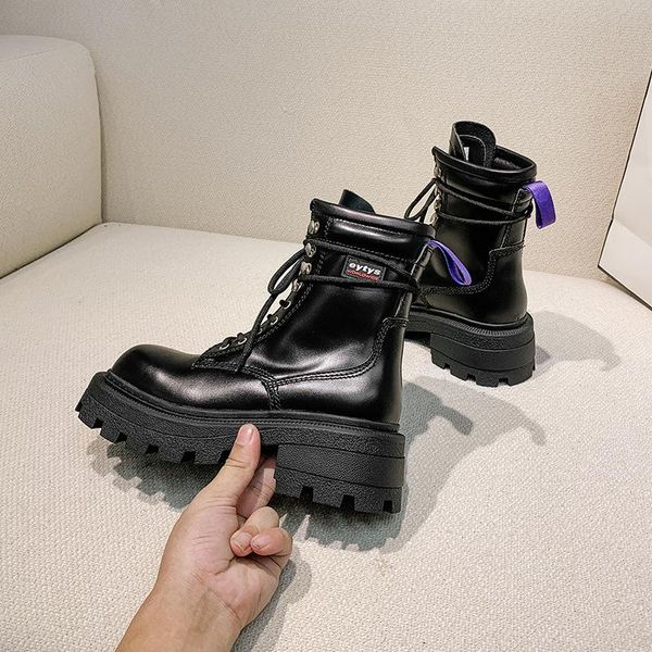 high rise thick sole leather short and the same of boots, women's square head lace up boots, purple, Black
high rise thick sole leather short and the same of boots, women's square head lace up boots, purple, Black