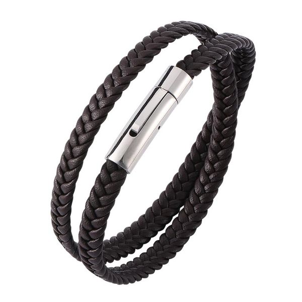 charm bracelets retro business men's brown woven double leather bracelet stainless steel magnetic buckle stylish simple 7-pw741, Golden;silver
charm bracelets retro business men's brown woven double leather bracelet stainless steel magnetic buckle stylish simple 7-pw741, Golden;silver