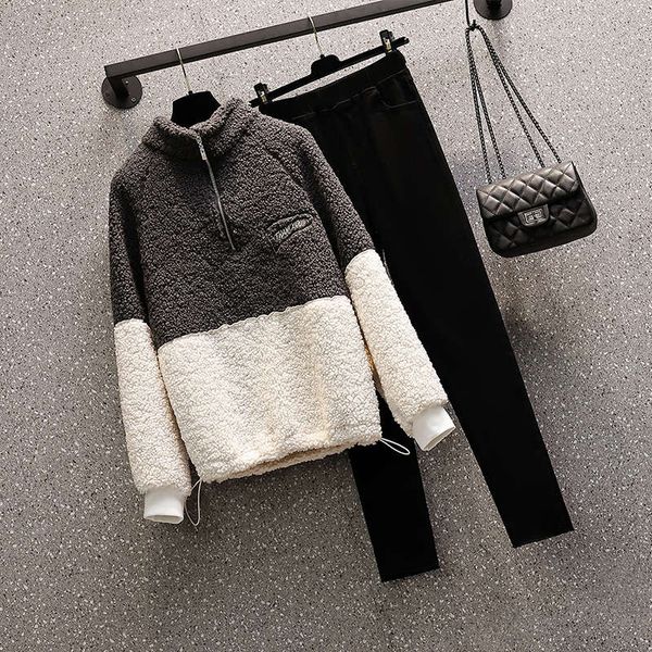 large women's clothing 2020 new winter clothes fat little sister foreign style reduced age lamb hair thickened sweater two piece set, Black
large women's clothing 2020 new winter clothes fat little sister foreign style reduced age lamb hair thickened sweater two piece set, Black