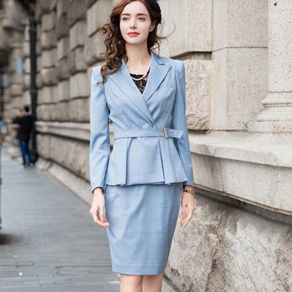 two piece dress skirt suits for women 2021 autumn winter plaid long sleeve blazer office lady business work female uniform1, White 
two piece dress skirt suits for women 2021 autumn winter plaid long sleeve blazer office lady business work female uniform1, White