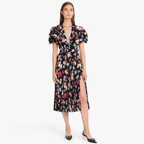 runway summer 2020 new women's party vintage elegant chic gentlewoman v-neck print casual fashion midi dress1, Black;gray 
runway summer 2020 new women's party vintage elegant chic gentlewoman v-neck print casual fashion midi dress1, Black;gray