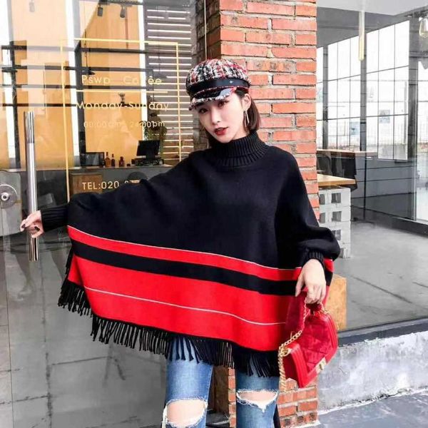 spring/autumn korean loose striped sweaters women turtleneck tassel cape ladies england style batwing sleeve knit clothes, White;black
spring/autumn korean loose striped sweaters women turtleneck tassel cape ladies england style batwing sleeve knit clothes, White;black