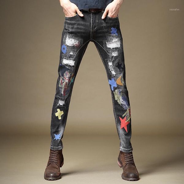 black ripped patch embroidery jeans men streetwear casual cotton slim fit denim pants1, Blue
black ripped patch embroidery jeans men streetwear casual cotton slim fit denim pants1, Blue