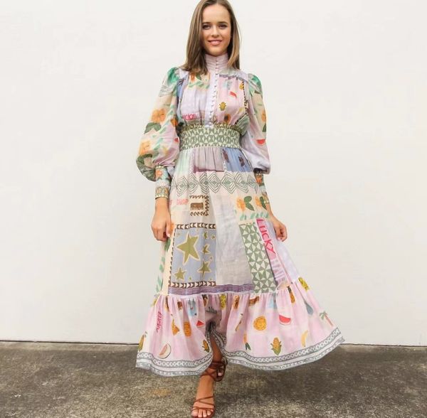 2022 spring and summer women's dress stand collar lantern long sleeve elastic waist positioning printed lotus leaf large swing ramie, Black
2022 spring and summer women's dress stand collar lantern long sleeve elastic waist positioning printed lotus leaf large swing ramie, Black