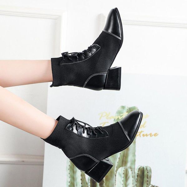 women ankle boots woman pointed toe lace up sock boots 2020 autumn low heels ladies women's shoes lady footwear plus size 42, Black
women ankle boots woman pointed toe lace up sock boots 2020 autumn low heels ladies women's shoes lady footwear plus size 42, Black