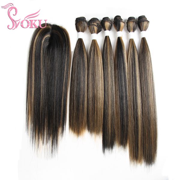 costume accessories 6 bundles hair weaving with closure synthetic hair extension weave ombre brown color highlight heat resistant fiber, Silver
costume accessories 6 bundles hair weaving with closure synthetic hair extension weave ombre brown color highlight heat resistant fiber, Silver