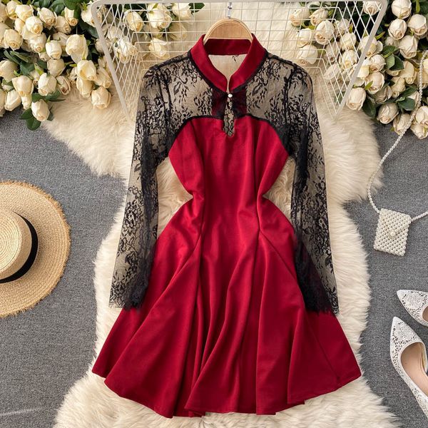 2021 new female singiny short splice lace long solid collar line dressed autumn fashion streetwear dress 5inu, Black;gray
2021 new female singiny short splice lace long solid collar line dressed autumn fashion streetwear dress 5inu, Black;gray