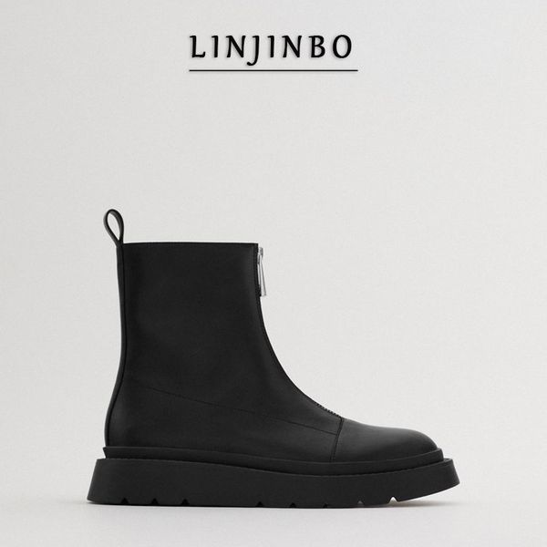 linjinbo autumn front zipper design short boots women black round toe flat heel ankle boots for women british style new 201020
linjinbo autumn front zipper design short boots women black round toe flat heel ankle boots for women british style new 201020