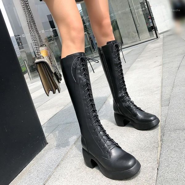boots pxelena gothic punk women knee high genuine leather block chunky thick heels lace up riding knight combat long boots1, Black
boots pxelena gothic punk women knee high genuine leather block chunky thick heels lace up riding knight combat long boots1, Black