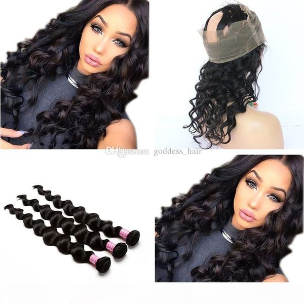 pre plucked 360 lace frontal closure with 3 bundles brazilian loose deep wave virgin human hair weave with full lace band frontal, Black
pre plucked 360 lace frontal closure with 3 bundles brazilian loose deep wave virgin human hair weave with full lace band frontal, Black