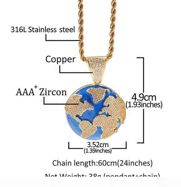 iced out cz bling blue earth pendant necklace mens micro pave cubic zirconia simulated diamonds necklace, Silver 
iced out cz bling blue earth pendant necklace mens micro pave cubic zirconia simulated diamonds necklace, Silver