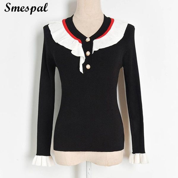 women's sweaters women contrast ruffles neck long sleeve bodycon soft knit shirt woman sweater shirts jumpers in rib, White;black
women's sweaters women contrast ruffles neck long sleeve bodycon soft knit shirt woman sweater shirts jumpers in rib, White;black