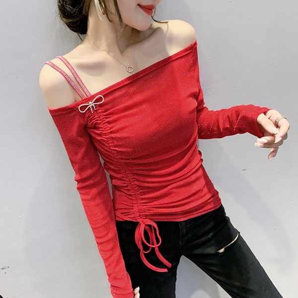 2020 autumn new one line collar slant shoulder drill long sleeve t-shirt for women's minority design nationalityethnic group with dr, White
2020 autumn new one line collar slant shoulder drill long sleeve t-shirt for women's minority design nationalityethnic group with dr, White