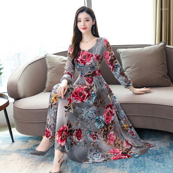 long sleeve chiffon dress,women's dress early autumn floral fashion elegant medium-length dress1, Black;gray
long sleeve chiffon dress,women's dress early autumn floral fashion elegant medium-length dress1, Black;gray
