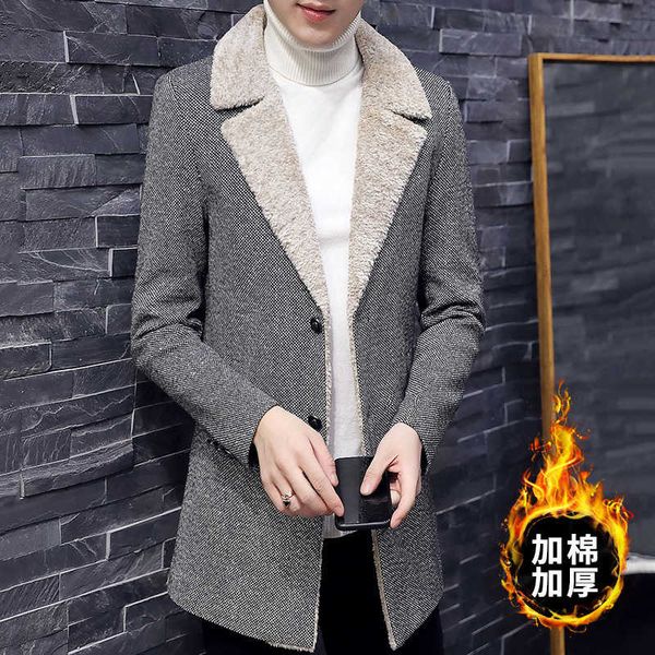 men's mid long autumn and winter clothes thickened woolen coat lamb cashmere korean fashion handsome windbreaker man, Tan;black
men's mid long autumn and winter clothes thickened woolen coat lamb cashmere korean fashion handsome windbreaker man, Tan;black
