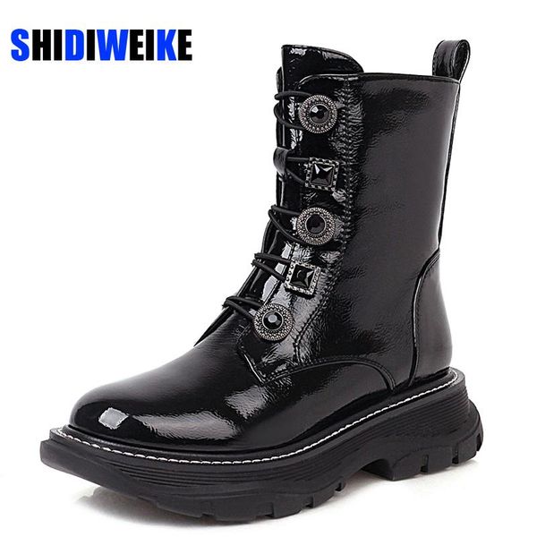 2020 motorcycle ankle boots women crystals buckle designer wedge platform bootie round toe patent leather short boots ac021, Black
2020 motorcycle ankle boots women crystals buckle designer wedge platform bootie round toe patent leather short boots ac021, Black