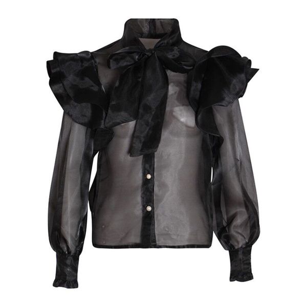 2020 new fashion galcaur palace style see-through organza shirt women's bow lace standing collar lantern sleeve slim top, White
2020 new fashion galcaur palace style see-through organza shirt women's bow lace standing collar lantern sleeve slim top, White
