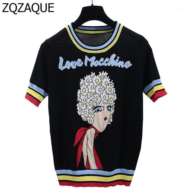 wholesale- new celebrity same style women's fashion knitted t-shirts with girl pattern casual letters contrast color black sy10661, White
wholesale- new celebrity same style women's fashion knitted t-shirts with girl pattern casual letters contrast color black sy10661, White