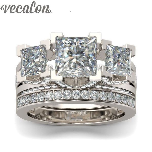 designer vecalon jewelry engagement ring princess cut three-stone simulated diamond cz 925 sterling silver wedding band ring for women, Slivery;golden
designer vecalon jewelry engagement ring princess cut three-stone simulated diamond cz 925 sterling silver wedding band ring for women, Slivery;golden