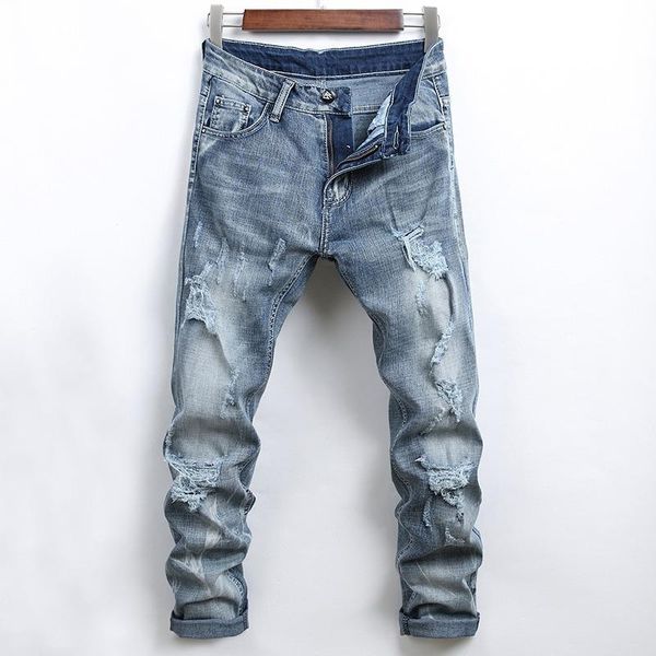 2020 men's jeans new hole slim trousers denim elastic skinny cotton male pencil pants skinny jeans men ripped for men, Blue
2020 men's jeans new hole slim trousers denim elastic skinny cotton male pencil pants skinny jeans men ripped for men, Blue